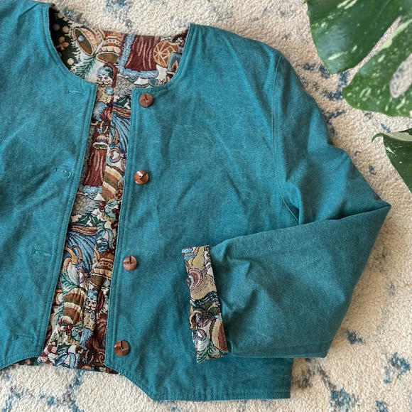 Vintage Reversible handmade tapestry canvas jacket - Size L - made in Canada - Picture 7 of 13
